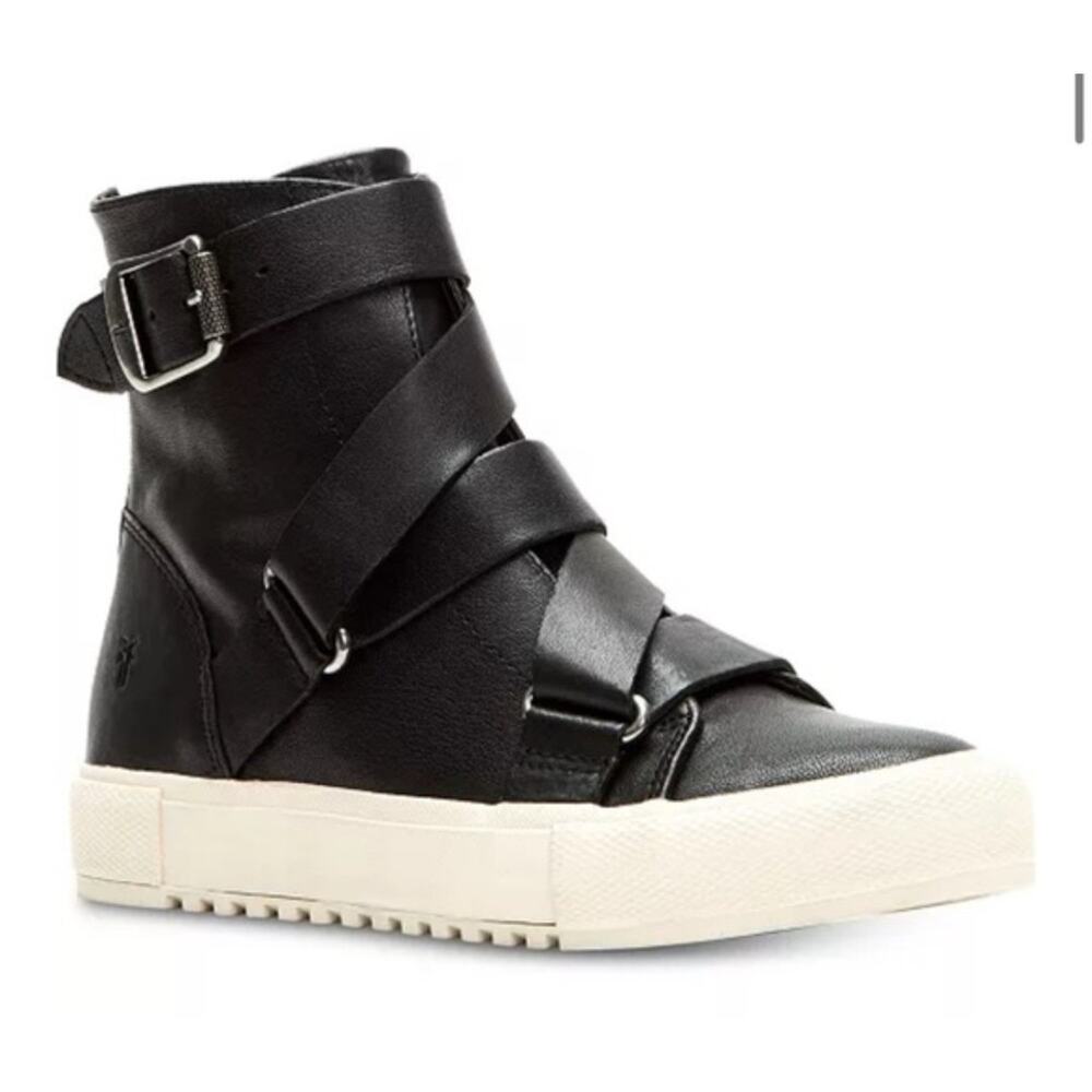 Frye Gia Moto High Top Sneakers Black Leather Casual Shoes Womens | 8.5 GUC